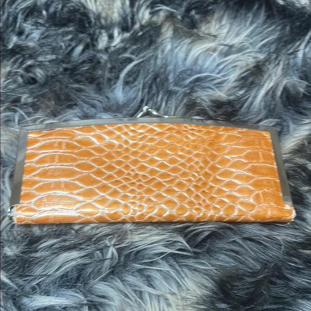 Elegant Orange Crocodile-Embossed Clutch